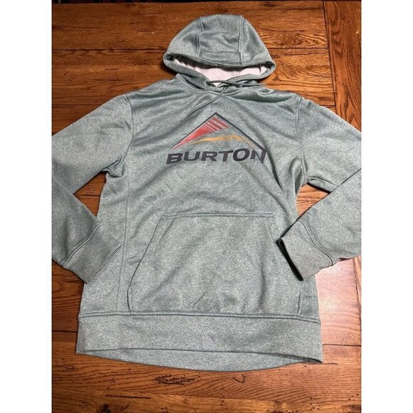 Burton Pullover Hoodie Logo Mountain Mens Size Small Green Thumb Holes A63 - Picture 1 of 6